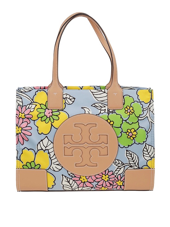 Tory Burch Handbags - Tory Burch Pastel Floral Logo Tote in Light Blue and Tan